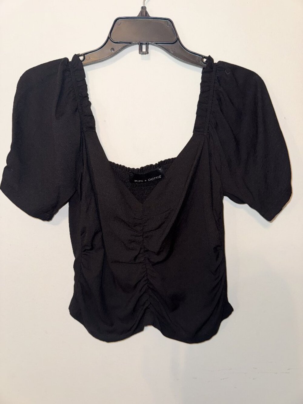 Mimi & Dottie Black Puff Sleeve Square Neck Top